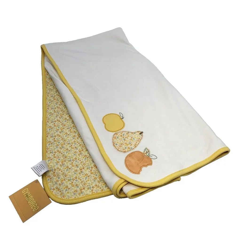 Vintage Gymboree Prairie Ranch Baby Blanket Floral Fruit Apple Pear Appliqué